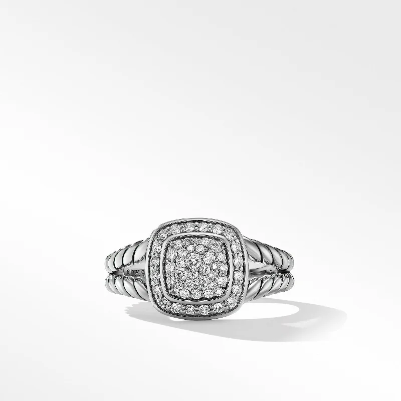 Petite Albion Ring in Sterling Silver with Pave Diamonds