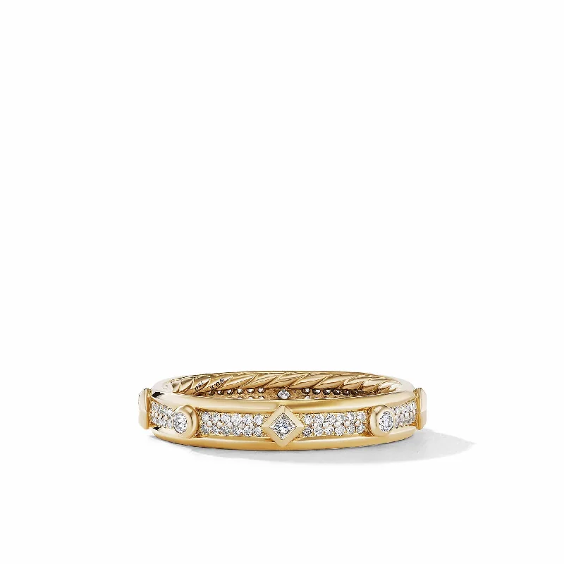 Modern Renaissance Band Ring in 18K Yellow Gold with Full Pave Diamonds