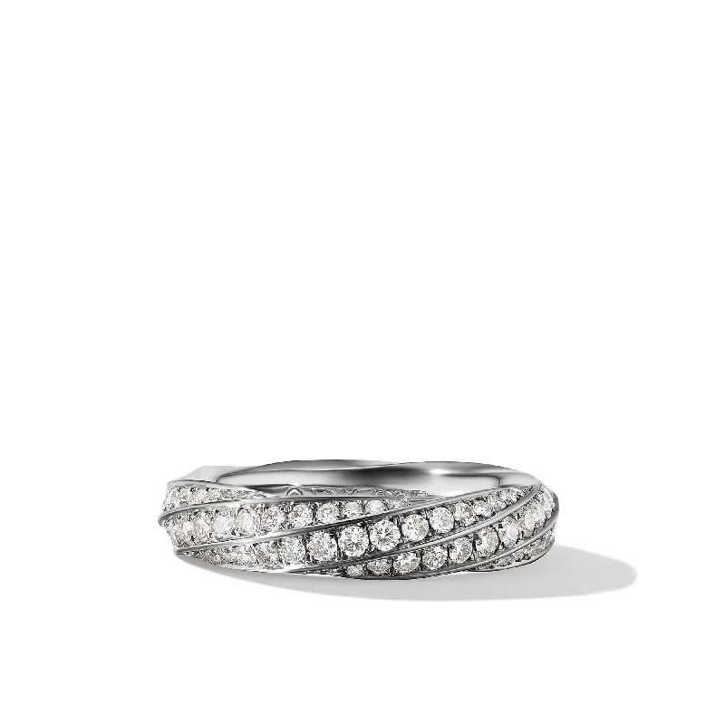 Cable Edge Band Ring in Recycled Sterling Silver with Pave Diamonds