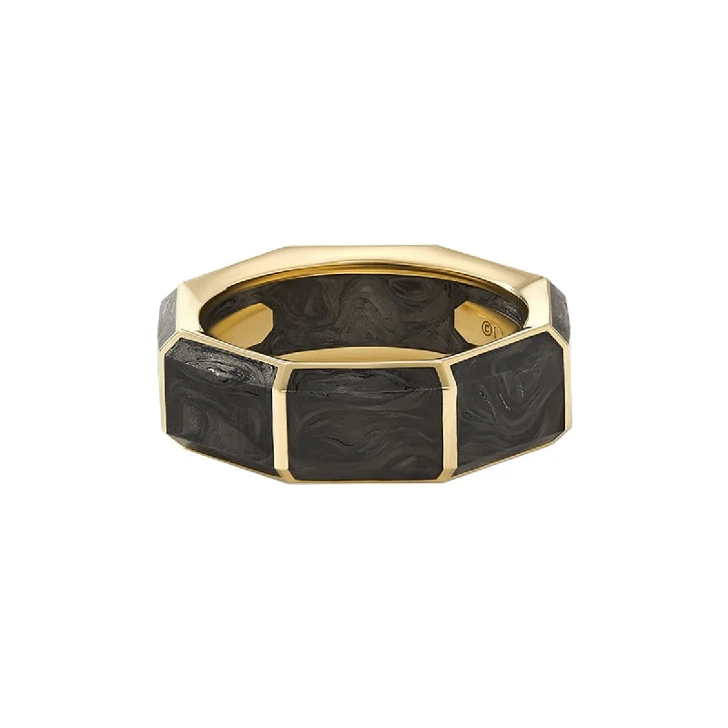 8mm Forged Carbon Faceted Band with 18k Yellow Gold