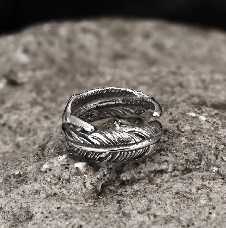 Retro Feather-shaped Stainless Steel Ring