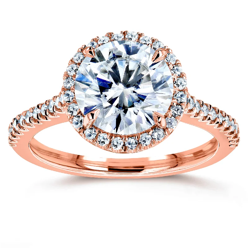 Round FO Moissanite & Diamond Halo - 14k Rose Gold