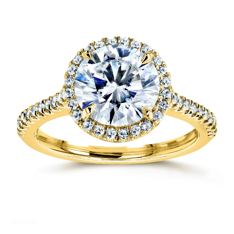 Round FO Moissanite & Diamond Halo - 14k Yellow Gold