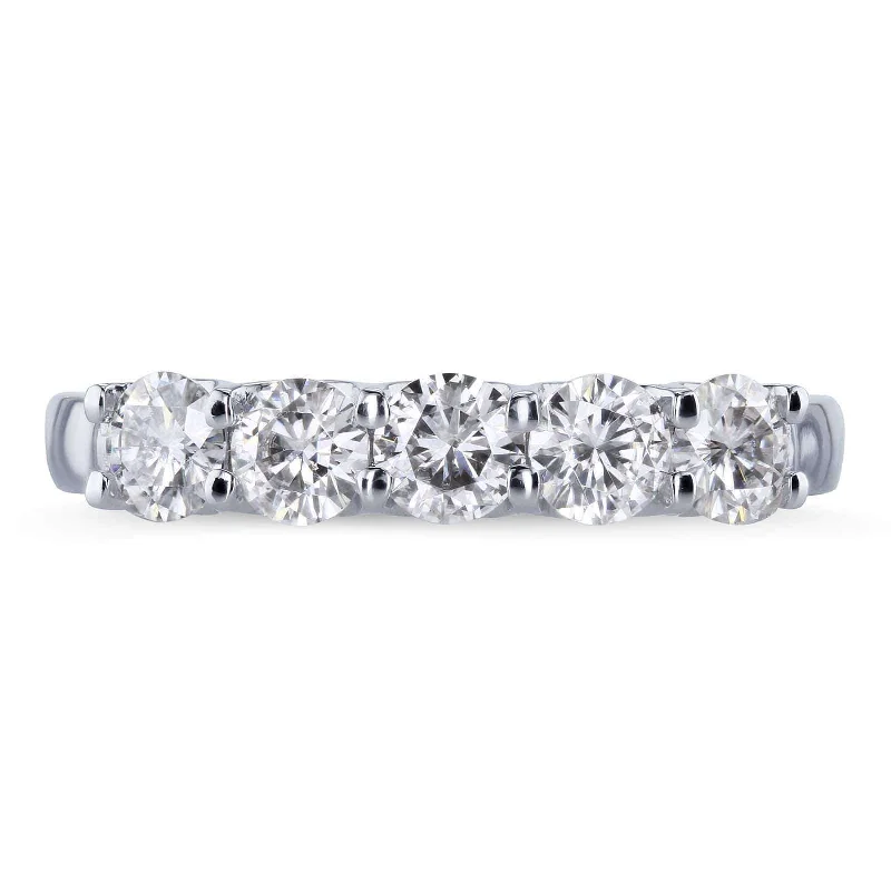 1ct Five Stone Natural Diamond Band - 14k White