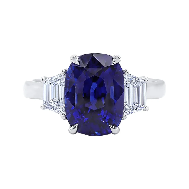 Madagascar Blue Sapphire & Diamond 3-Stone Ring