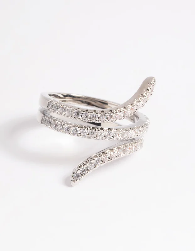 Rhodium Cubic Zirconia Wrap Around Ring