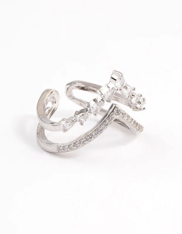 Rhodium Elegant V Ring