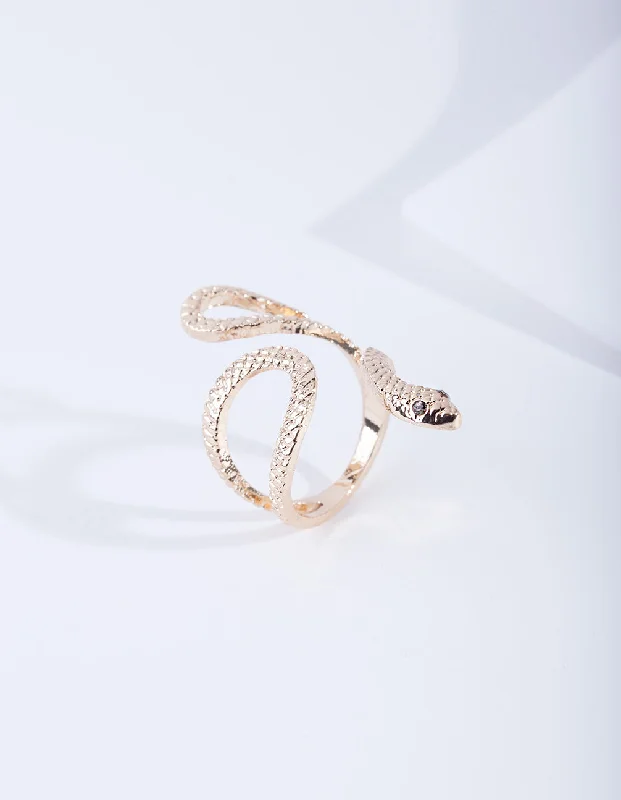 Gold Etched Snake Ring