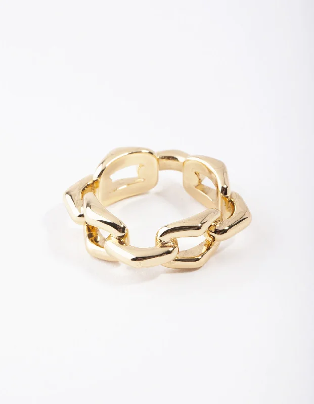 Gold Plated Rectangle Link Ring