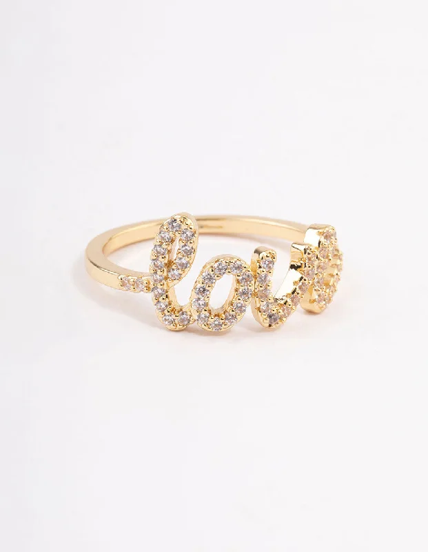 Gold Plated Love Script Ring