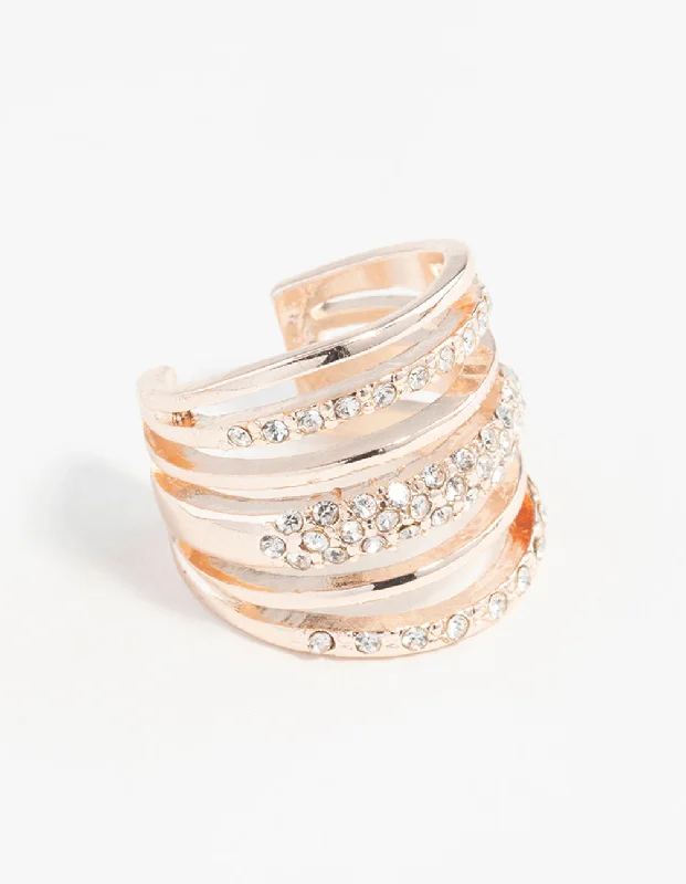 Rose Gold Six Layer Diamante Band Ring