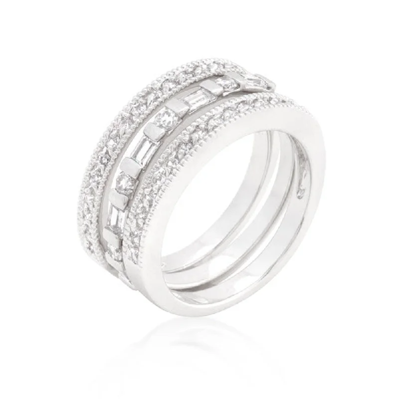 Simple Cubic Zirconia Ring Set With Rhodium Plated