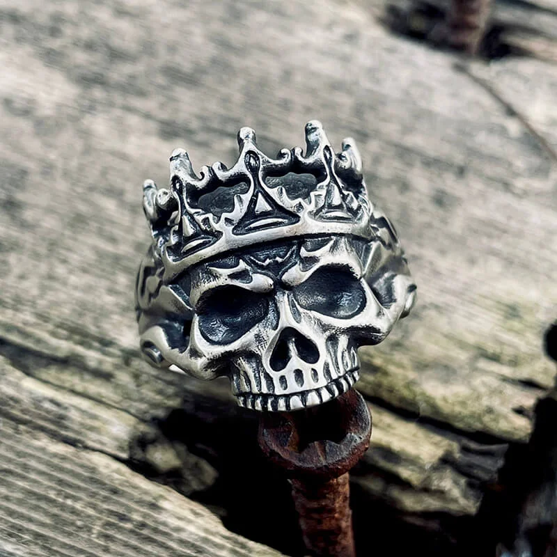 Skeleton King With Crown Sterling Silver Skull Ring