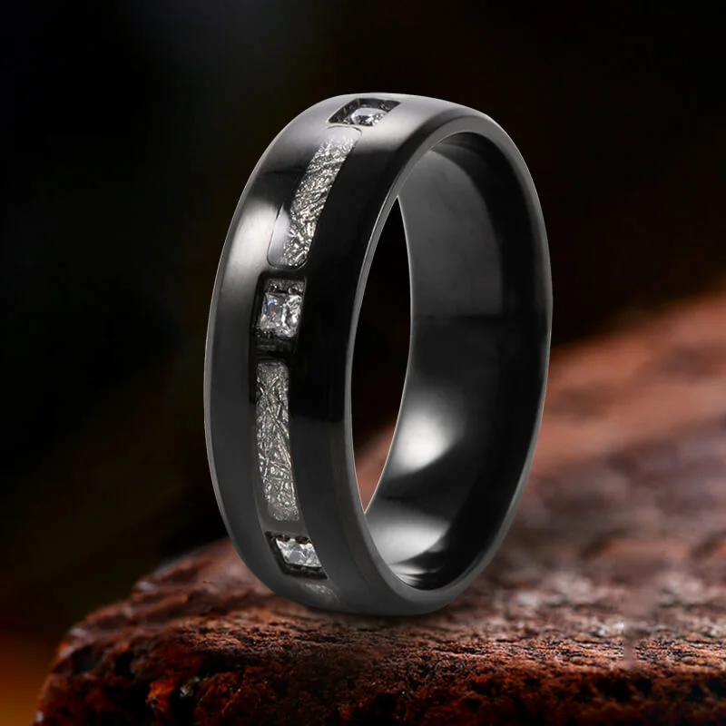 Square CZ Stone Titanium Wedding Ring