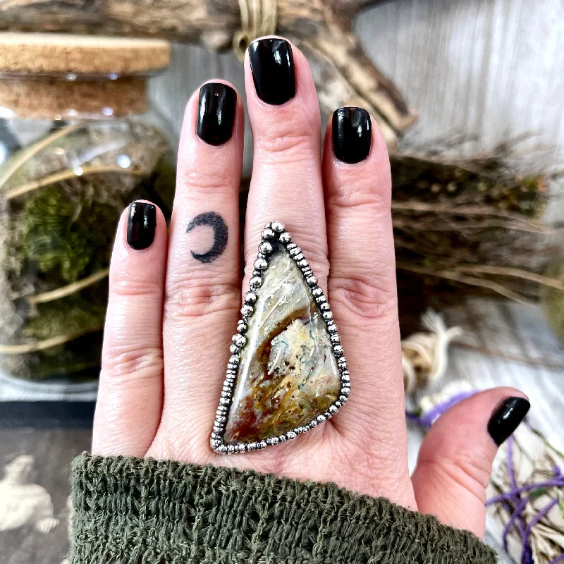 Unique Size 8.5 Large Fossilized Palm Root Statement Ring in Fine Silver / Foxlark Collection - One of a Kind