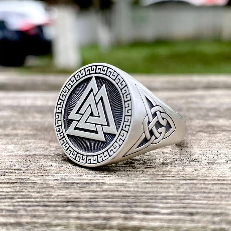 Valknut Celtic Triquetra Knot Sterling Silver Viking Ring