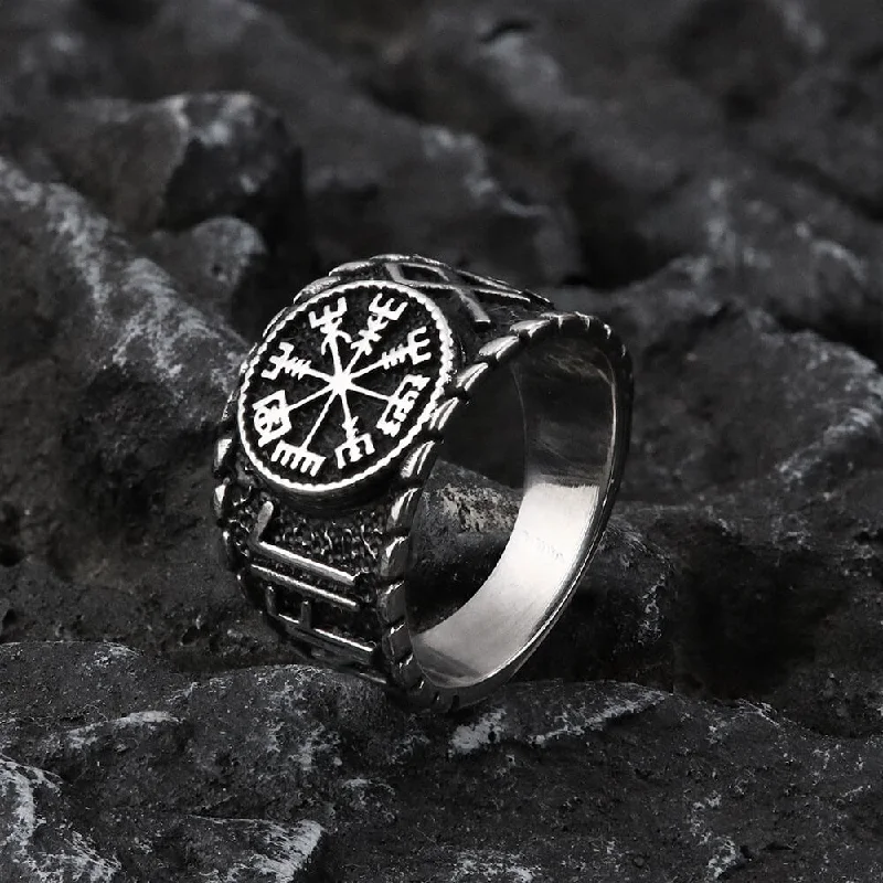 Vegvisir and Runes Stainless Steel Viking Ring