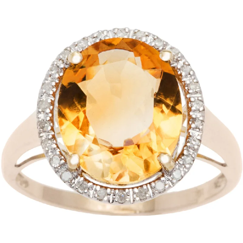 Viducci 10k Gold Citrine and 1/6ct TDW Diamond Halo Ring (G-H, I1-I2)