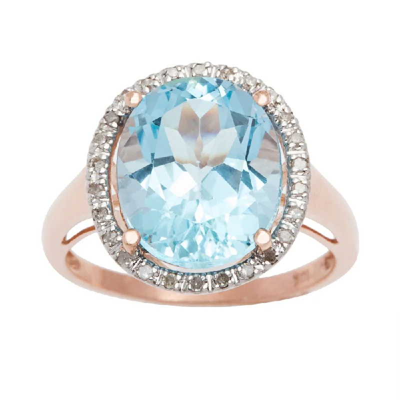 Viducci 10k Gold Genuine Blue Topaz and 1/6ct TDW Diamond Halo Ring (1/6 TDW)