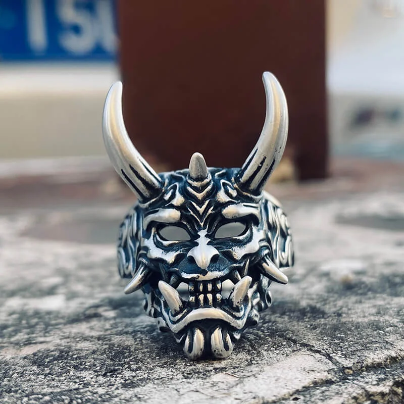 Vintage Oni Mask Sterling Silver Ring