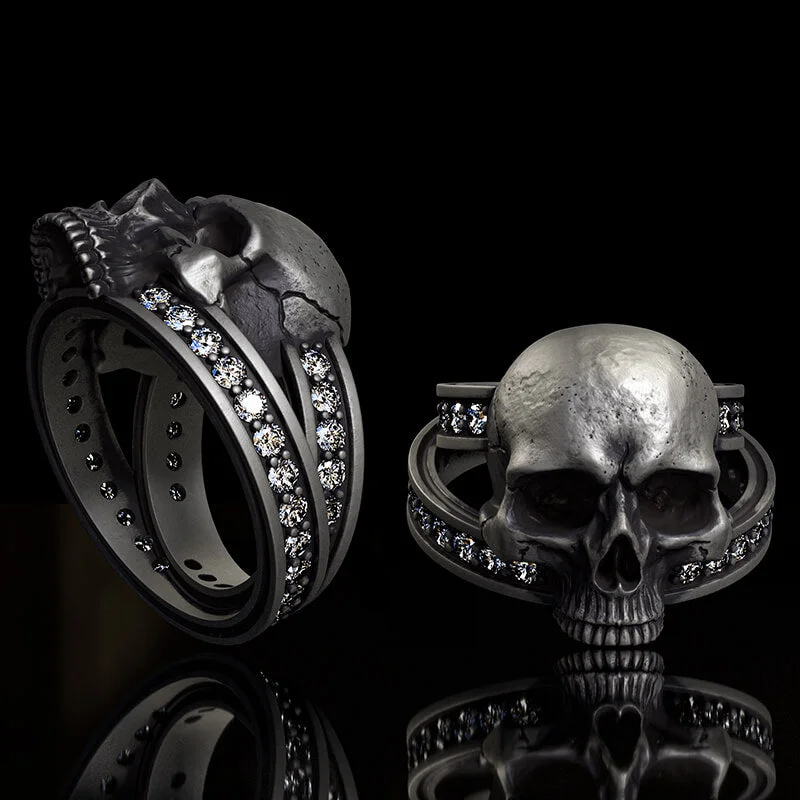 Vintage Skull Zircon-Set Knot Band Sterling Silver Ring