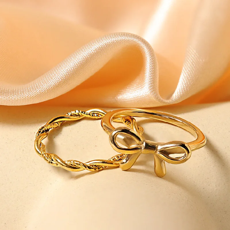 Wholesale 18K Gold Bow Ring Cross Ring