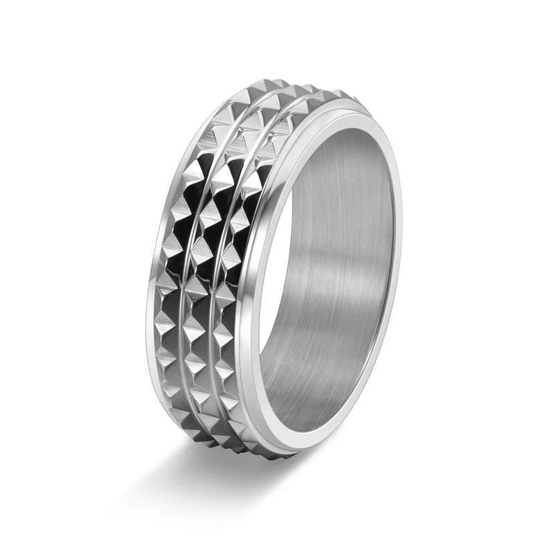 Wholesale 8mm Wide Men's Pyramid Rotatable Decompression Titanium Steel Ring