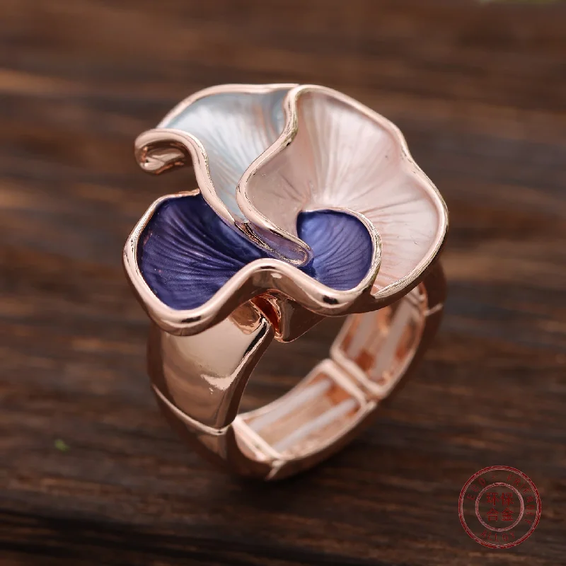 Wholesale Colorful Petal Stretch Alloy Rings