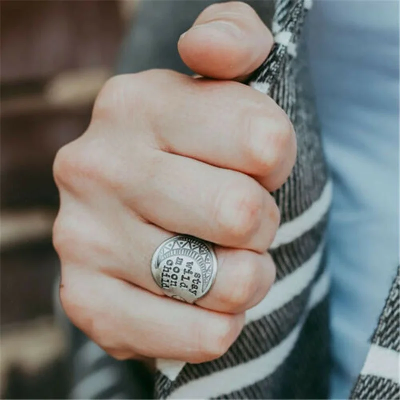 Wholesale Creative Letter Disc Engraved Ring