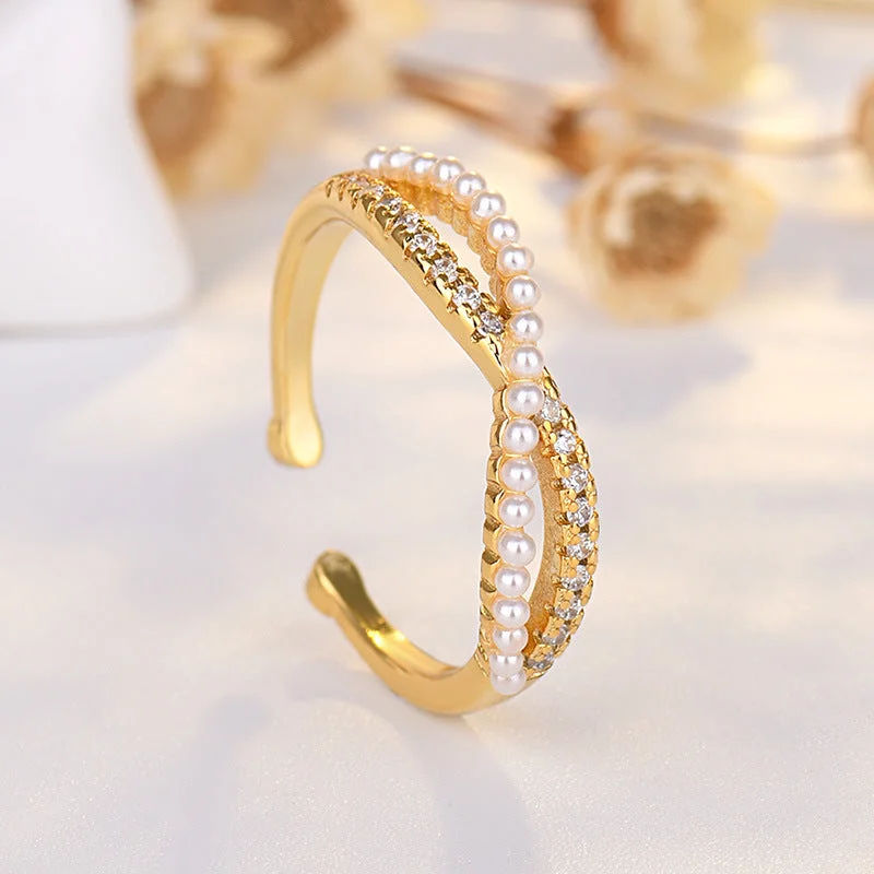 Wholesale Cross Bow Pearl Micropaved Ring