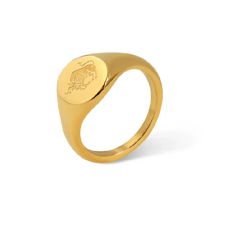 Wholesale Engraved Pattern Stainless Steel Electroplated 18K Gold Engraved Constellation Pattern Ring