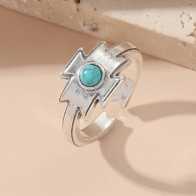 Wholesale Geometric Pattern Turquoise Open Vintage Ring