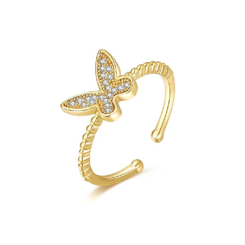 Wholesale Gold Butterfly Ring Gold Plated Zircon Open Ring