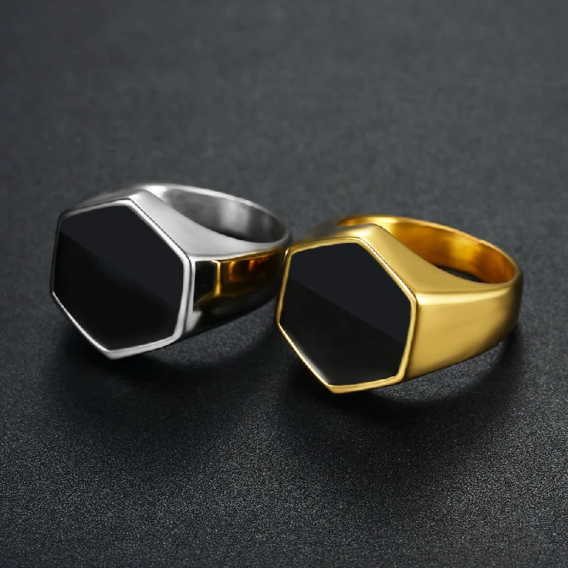 Wholesale Hexagonal Black Men's Titanium Steel Drop Oil Ring