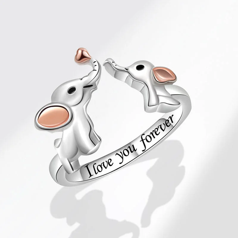 Wholesale Mother's Day Opening Ethnic Style Auspicious Mother and Child Elephant Two-color Copper Ring