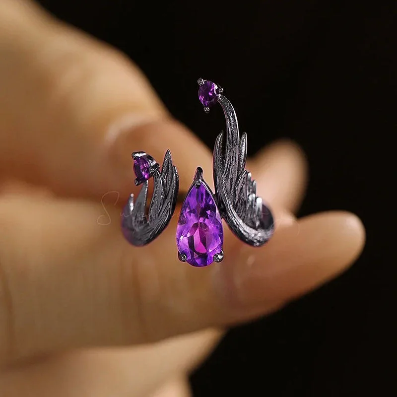 Wholesale Punk Dark Ghost Fire Purple Vesarite Diamond Fashion Opening Ring