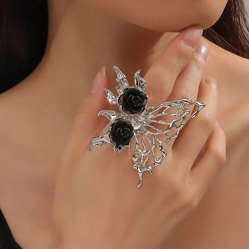 Wholesale Rose Butterfly Open Adjustable Ring