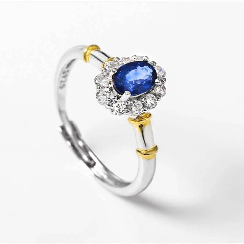 Wholesale S925 Silver Diamond Sapphire Adjustable Ring