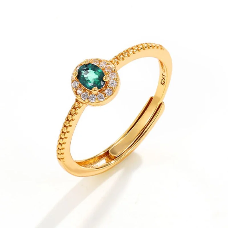 Wholesale S925 Silver Emerald Gemstone Adjustable Ring