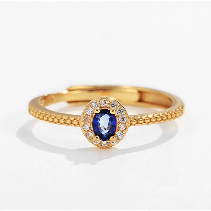 Wholesale S925 Silver Sapphire Adjustable Ring