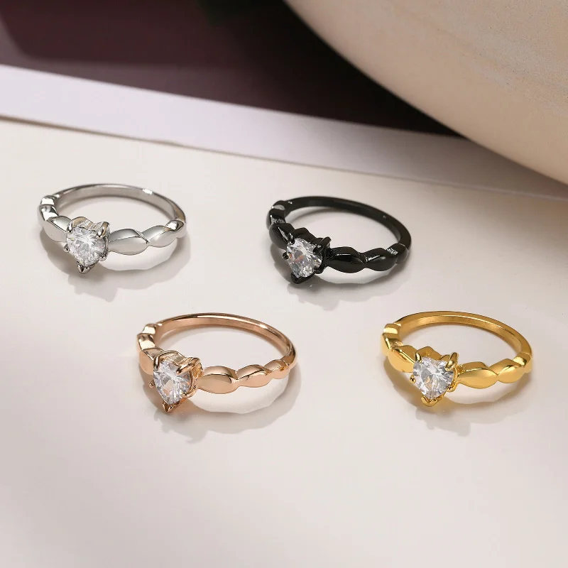 Wholesale Stainless Steel Heart Shape Zircon Cast Ring