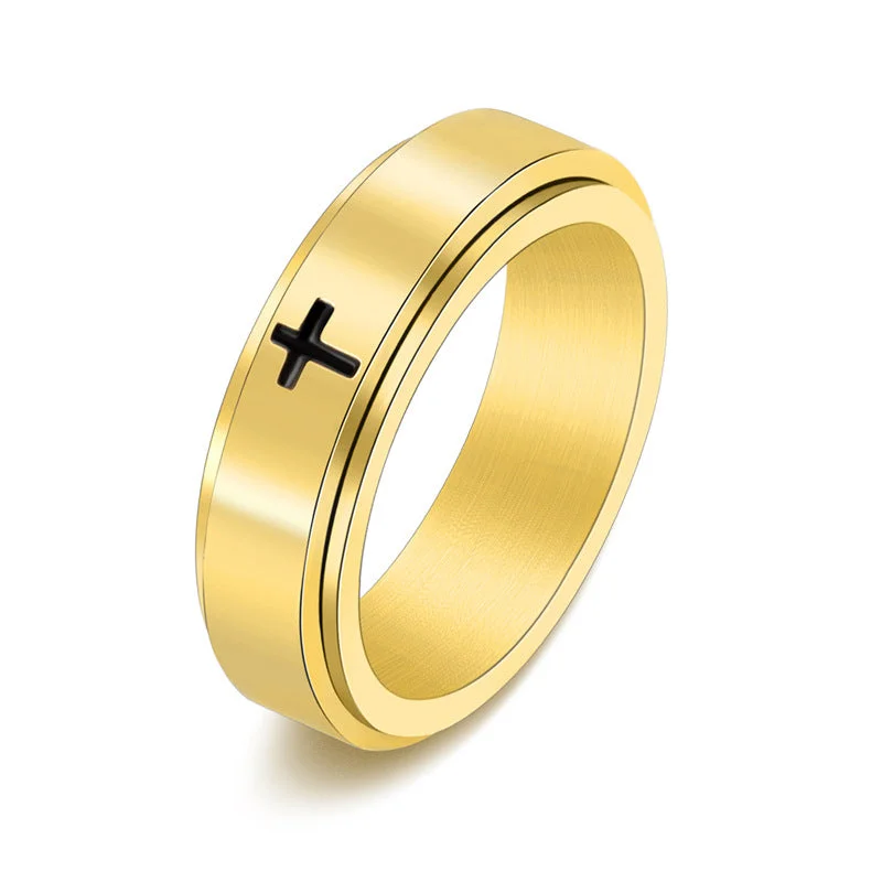 Wholesale Titanium Steel Simple Cross Rotatable Decompression Ring