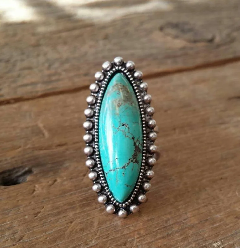 Wholesale Vintage Oval Turquoise Ethnic Style Ring