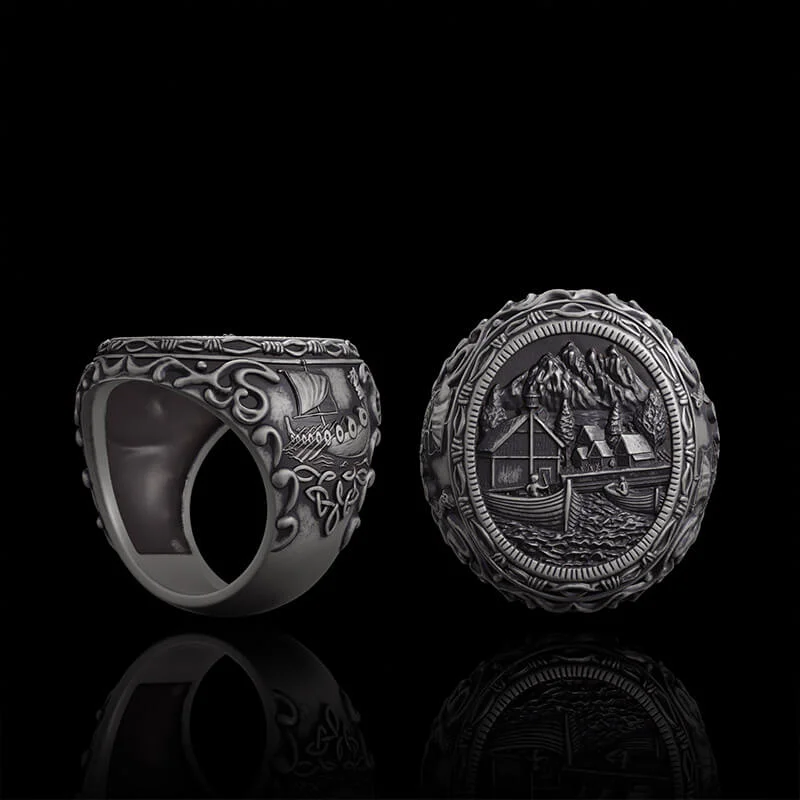 Wooden House Sterling Silver Viking Ring