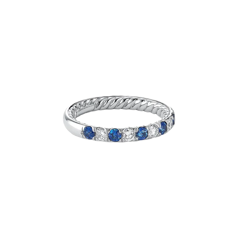 Blue Sapphire and Diamond Eden Half-Round Band