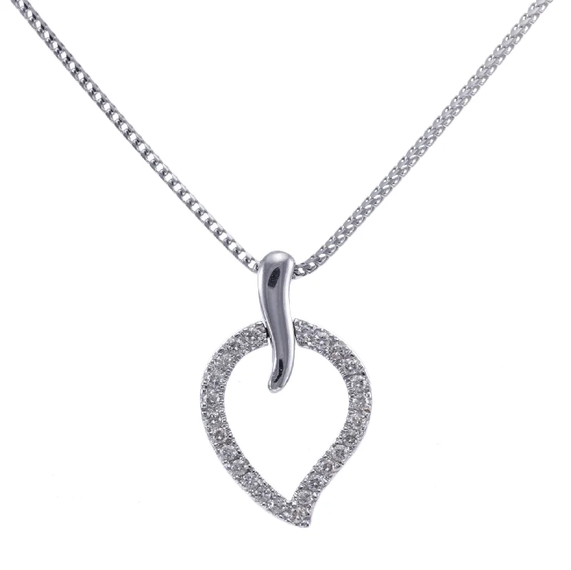 0.55CTW Diamond Open Heart Pendant Necklace 14k White Gold Brazilian Chain Link