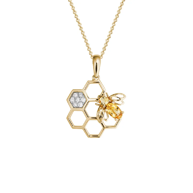 14k Bee & Honeycomb Pendant Necklace