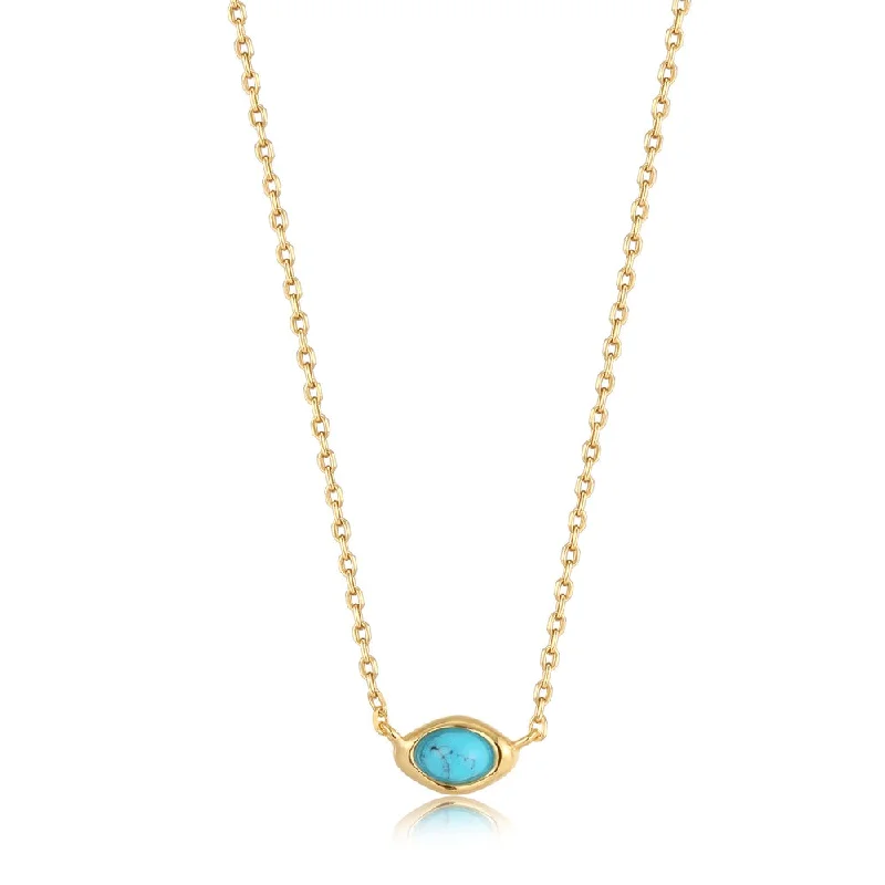 14K Gold Plated Oval Synthetic Turquoise Solitaire Necklace by Ania Haie