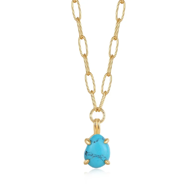 14K Gold Plated Synthetic Turquoise Paperclip Chain Necklace by Ania Haie