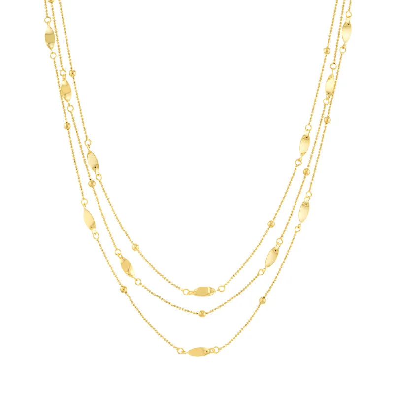 14k Gold Three Layer Chain Necklace, 17"